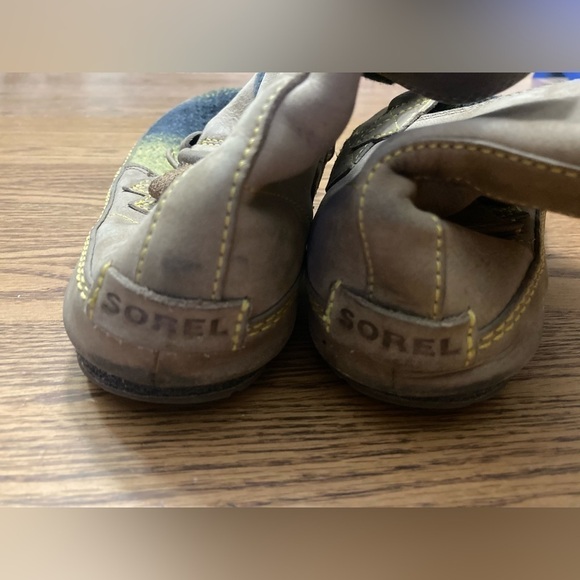 Sorel leather and plaid booties ankle boots women’s 7.5 yellow gray - Picture 4 of 8